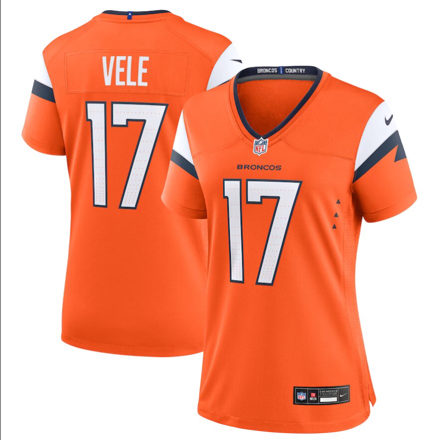 Women Denver Broncos 17 Devaughn Vele Orange Nike 2024 NFL Game Jersey